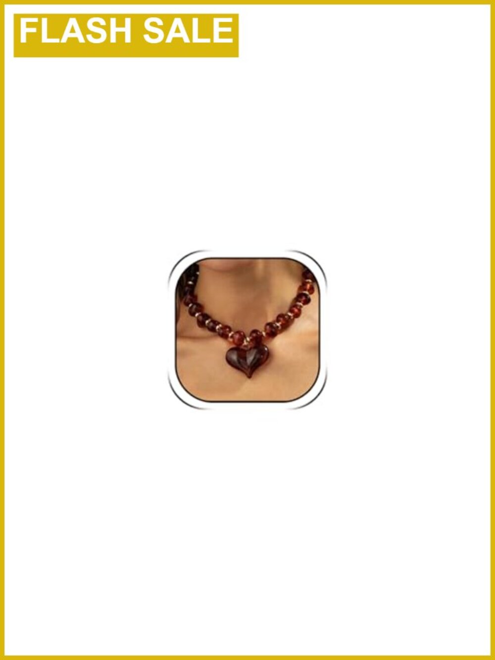 Chunky Heart Pendant Necklace Beaded Amber Resin Boho Western Statement